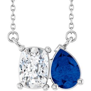 Elongated Cushion Diamond & Pear Blue Sapphire Necklace