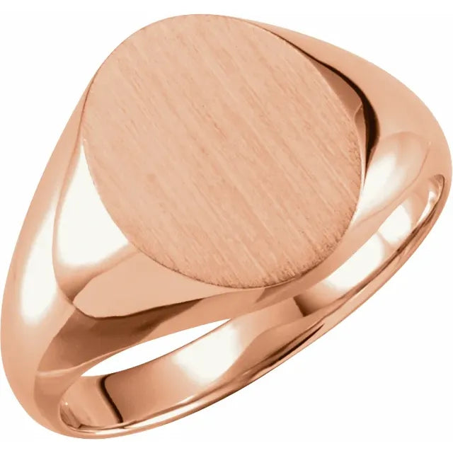 Rose gold signet ring with a brushed matte oval face