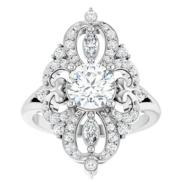 Les Arabesques, 14K White Gold Diamond Halo Engagement Ring
