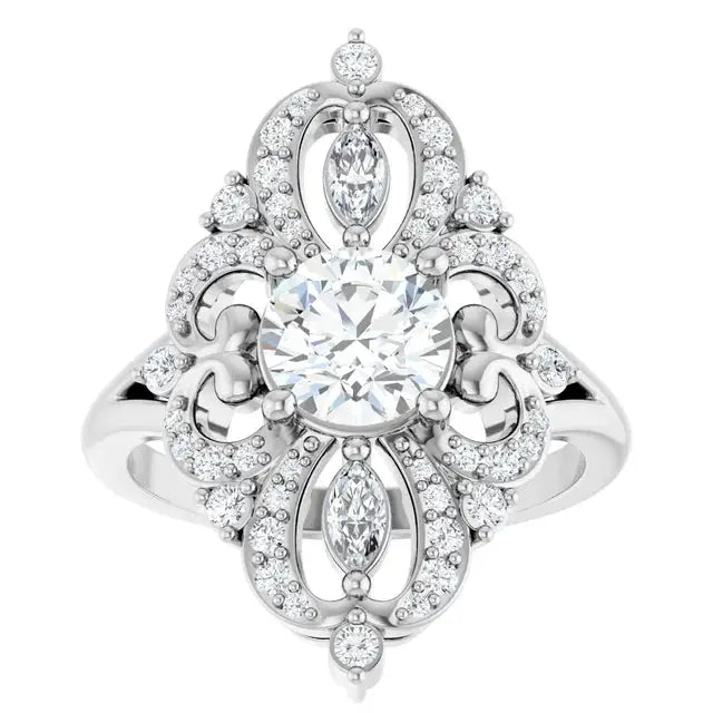 Les Arabesques, 14K White Gold Diamond Halo Engagement Ring