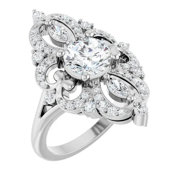 Les Arabesques, 14K White Gold Diamond Halo Engagement Ring