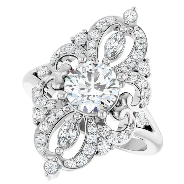 Les Arabesques, 14K White Gold Diamond Halo Engagement Ring