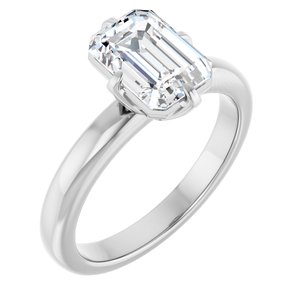 Emerald cut lab-grown diamond engagement ring in a polished silver-tone band