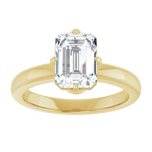 Emerald cut lab-grown diamond ring in a yellow gold solitaire setting