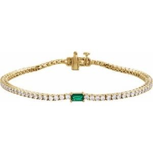 Diamond Tennis Bracelet with Emerald cut Gemstone