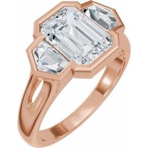 Emerald cut lab-grown diamond ring with side stones in rose gold