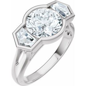 Lab-grown diamond engagement ring with three-stone design in polished white gold