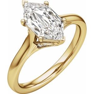 Prestige Engagement Ring - Elongated Hexagon Cut with Hidden Halo