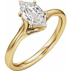 Prestige Engagement Ring - Elongated Hexagon Cut with Hidden Halo