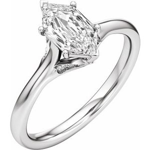 Prestige Engagement Ring - Elongated Hexagon Cut with Hidden Halo