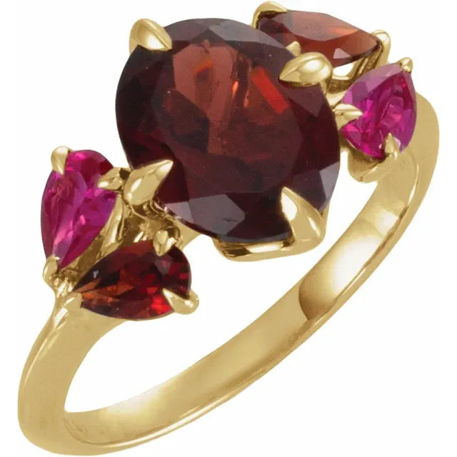 Natural Mozambique Garnet & Lab-Grown Ruby Ring