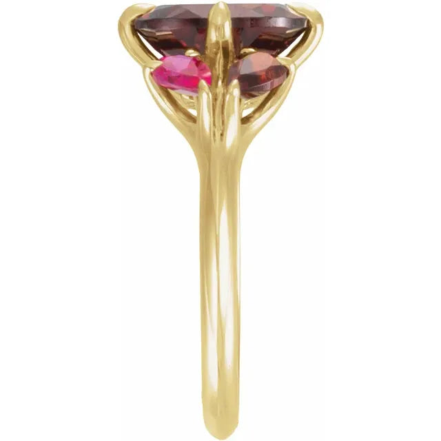 Natural Mozambique Garnet & Lab-Grown Ruby Ring
