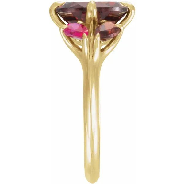Natural Mozambique Garnet & Lab-Grown Ruby Ring