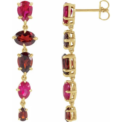 Natural Mozambique Garnet & Lab-grown Ruby Dangle Earrings
