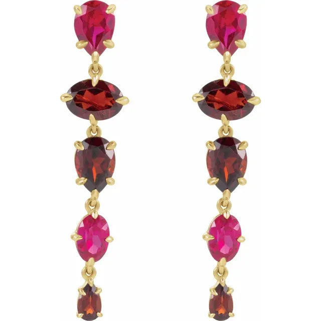 Natural Mozambique Garnet & Lab-grown Ruby Dangle Earrings