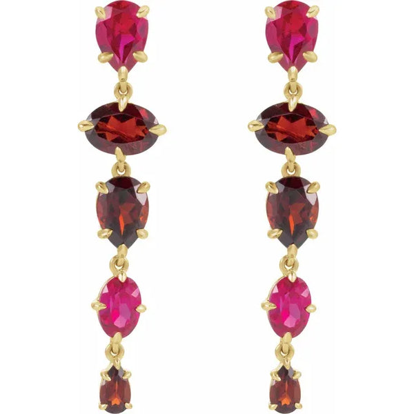 Natural Mozambique Garnet & Lab-grown Ruby Dangle Earrings
