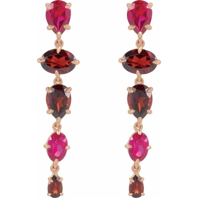 Natural Mozambique Garnet & Lab-grown Ruby Dangle Earrings