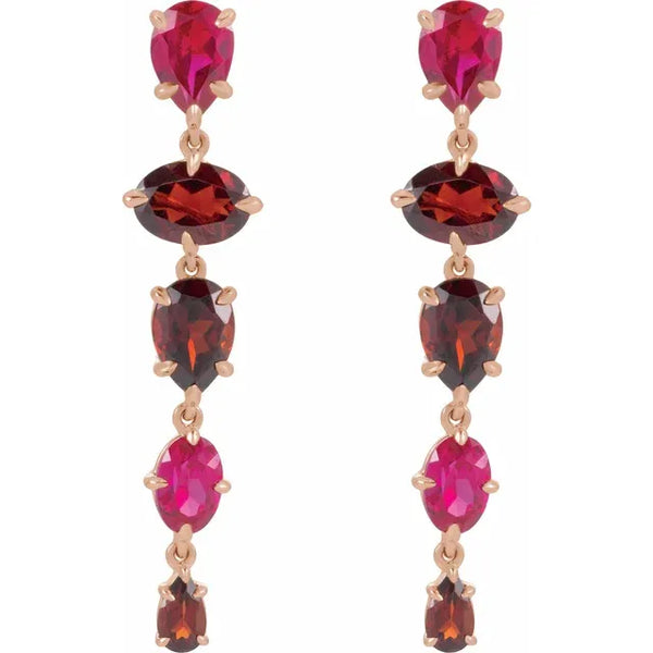 Natural Mozambique Garnet & Lab-grown Ruby Dangle Earrings