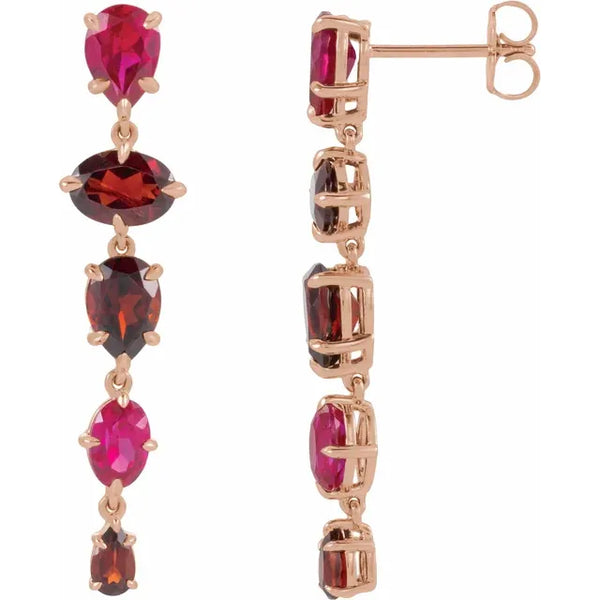 Natural Mozambique Garnet & Lab-grown Ruby Dangle Earrings