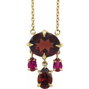 Natural Mozambique Garnet & Lab-Grown Ruby Dangle Necklace