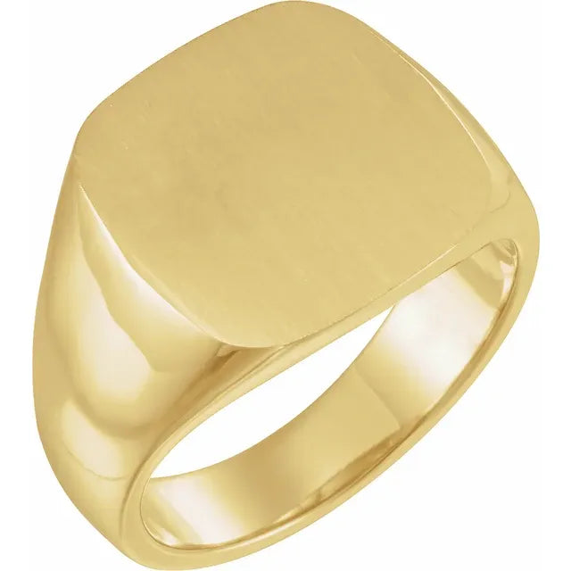 Polished yellow gold square signet ring for men