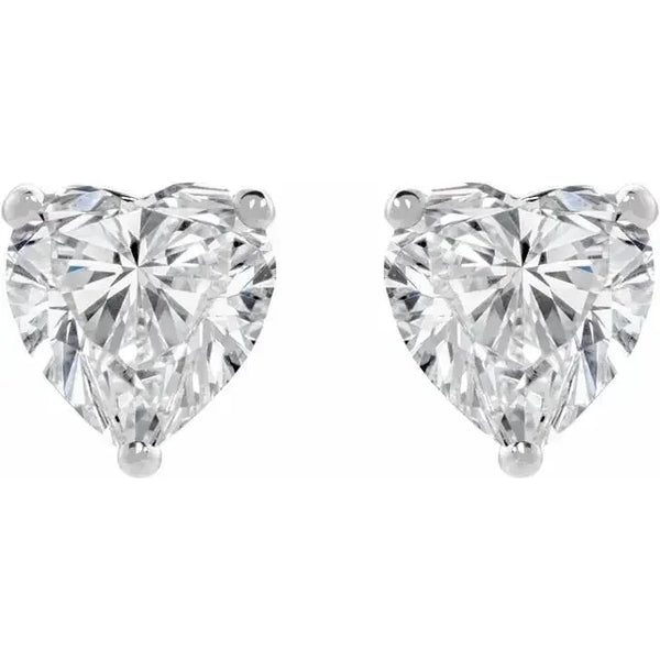 Pair of heart-shaped lab-grown diamond stud earrings in white gold settings