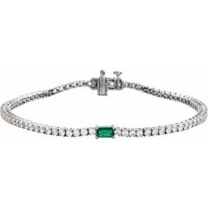 Diamond Tennis Bracelet with Emerald cut Gemstone