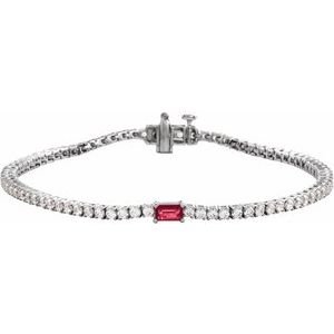 Diamond Tennis Bracelet with Emerald cut Gemstone