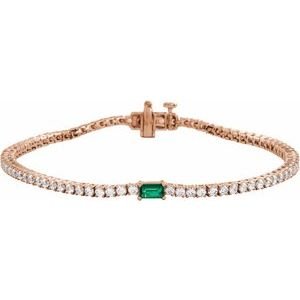 Diamond Tennis Bracelet with Emerald cut Gemstone