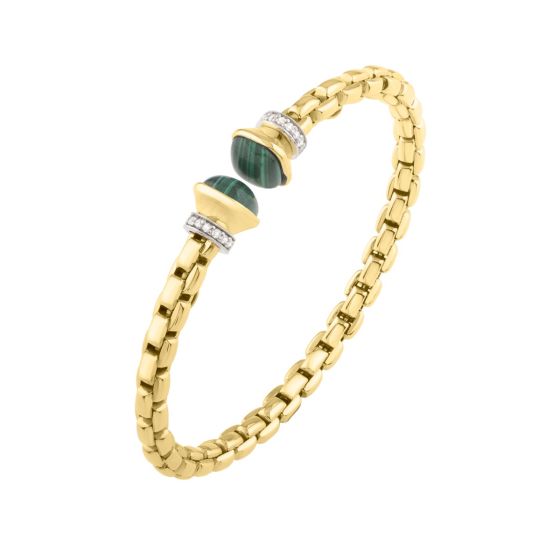 Venetian Link Cuff Bangle, Diamonds & Malachite