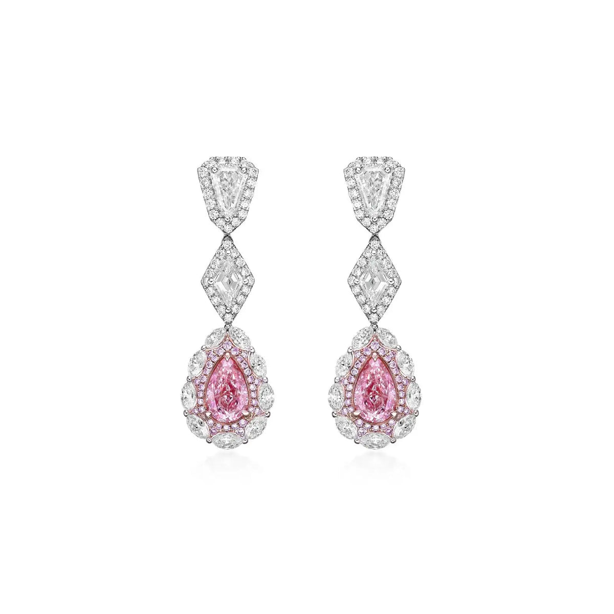 La Marquise №2, Natural Diamonds and Natural Fancy Pink Earrings