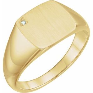 Square Minimalist Signet Ring with Natural Diamond