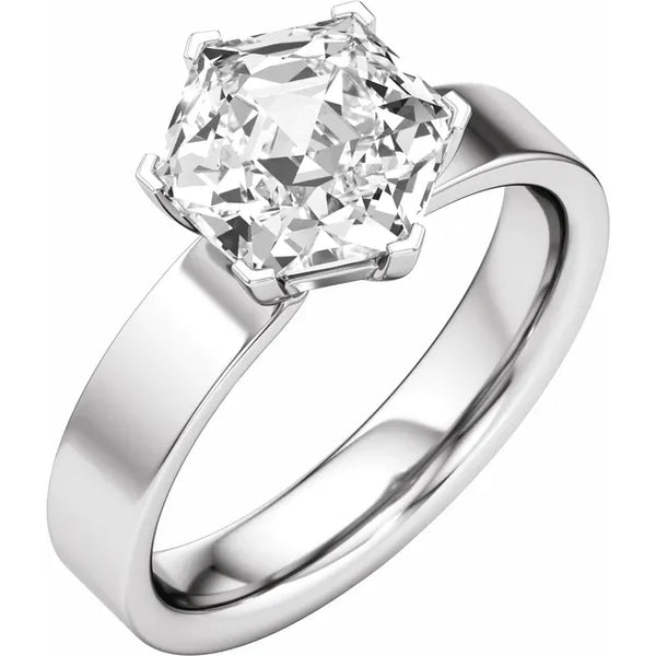 Solitaire engagement ring featuring a large cushion-cut lab-grown diamond in white gold.