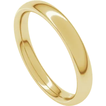 Polished 14k yellow gold wedding band ring with a smooth minimalist finish.