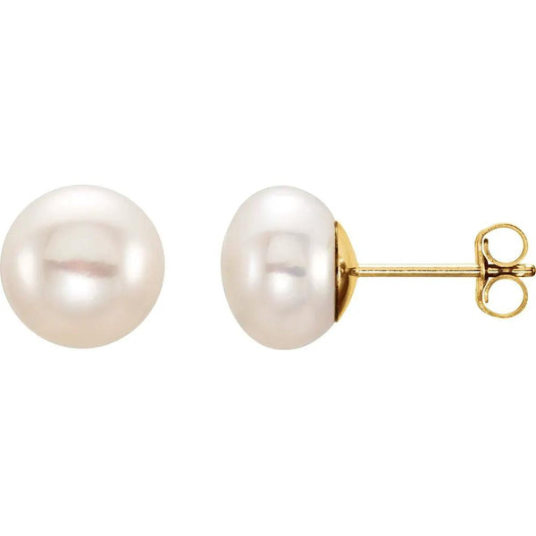 Rosée Matinale, 14K Yellow Gold White Freshwater Pearl Stud Earrings