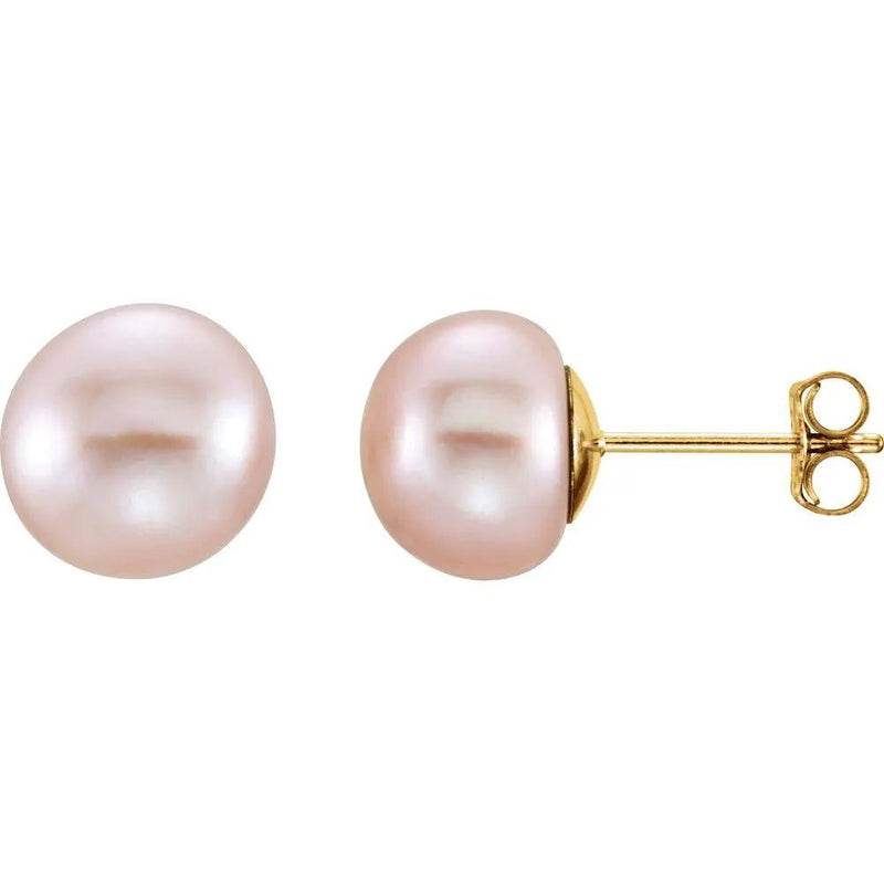 Rosée Matinale, 14K Yellow Gold Pink Freshwater Pearl Stud Earrings