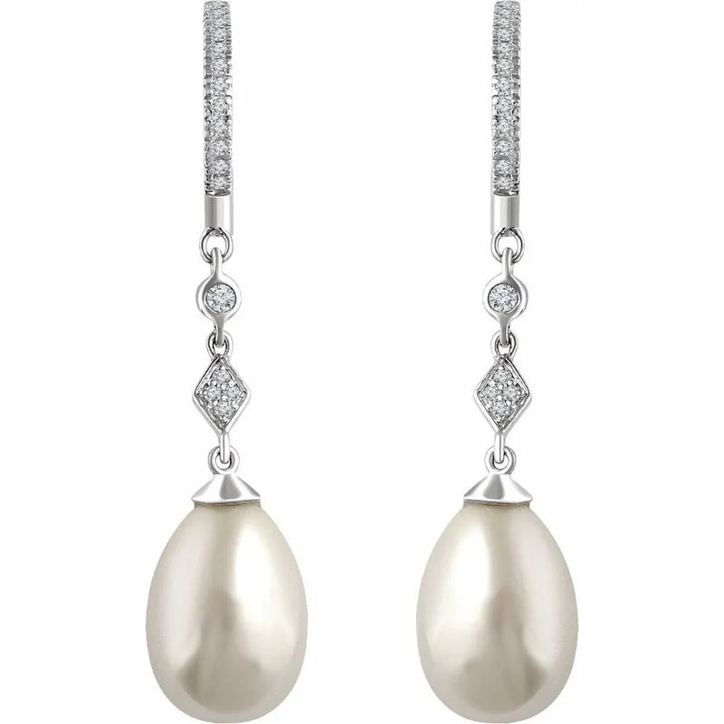 Larmes de Fontainebleau, Pearl & Diamond Drop Earrings