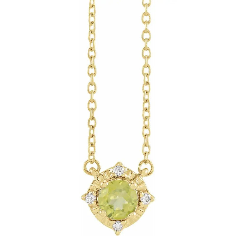 Aube de Fontainebleau, Natural Peridot & Diamonds Halo Necklace