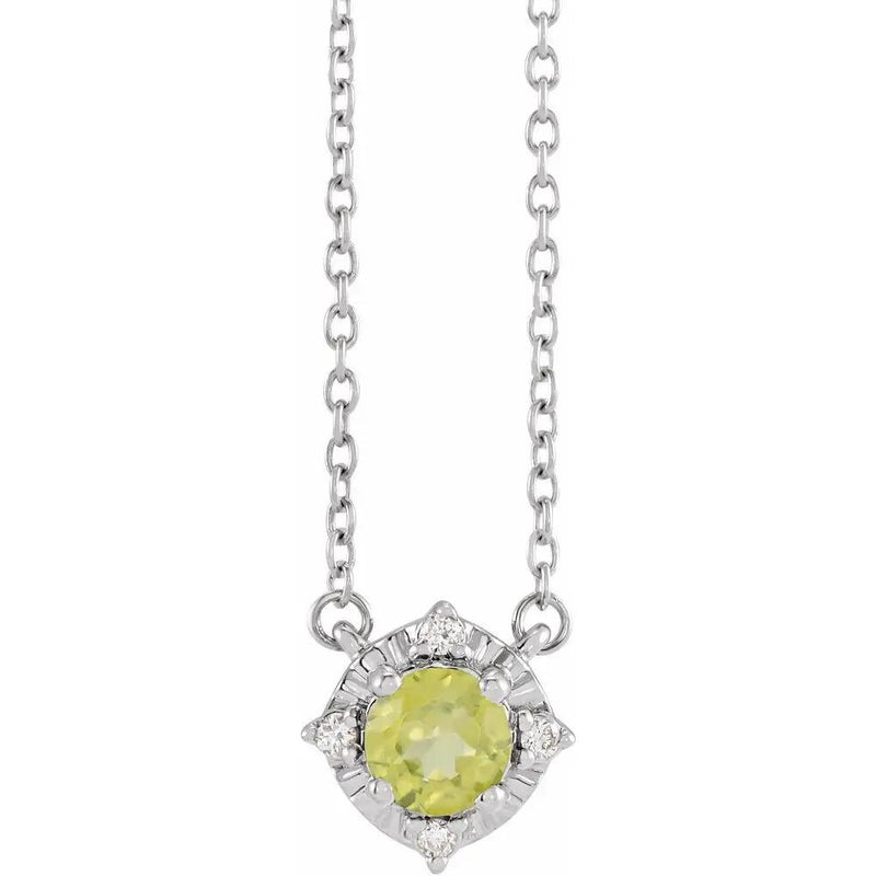 Aube de Fontainebleau, Natural Peridot & Diamonds Halo Necklace