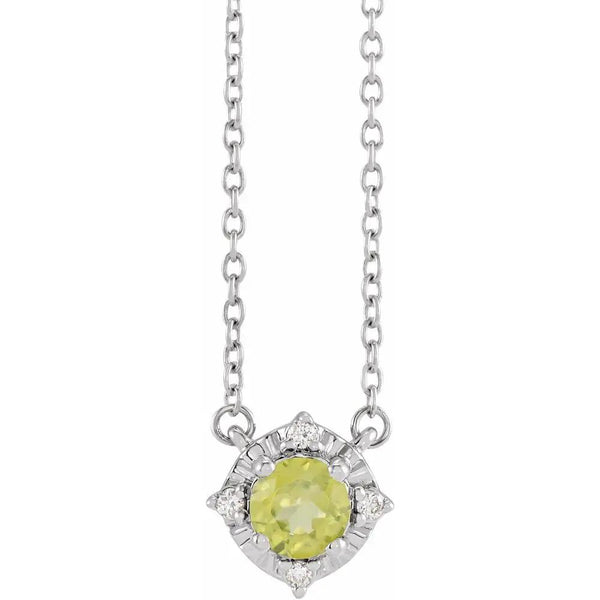 Aube de Fontainebleau, Natural Peridot & Diamonds Halo Necklace