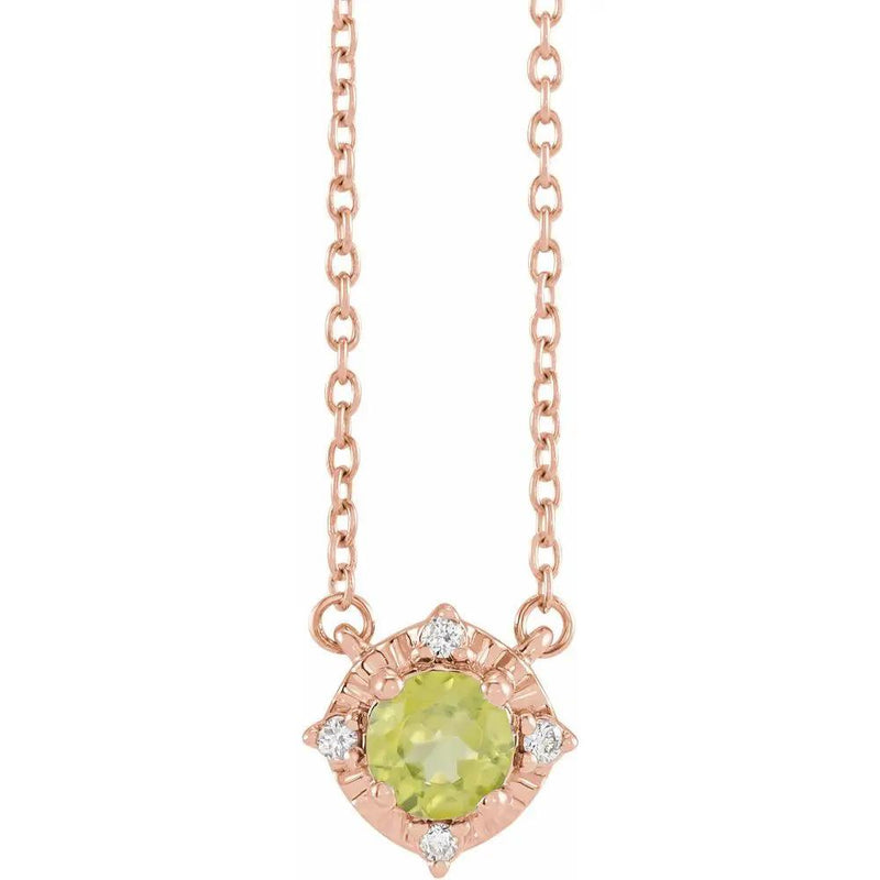 Aube de Fontainebleau, Natural Peridot & Diamonds Halo Necklace