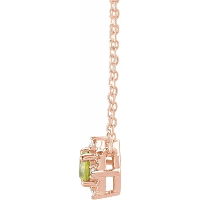 Aube de Fontainebleau, Natural Peridot & Diamonds Halo Necklace