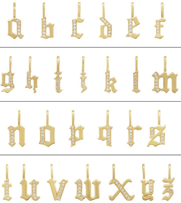 Natural Diamond Gothic Initial Charm Pendant