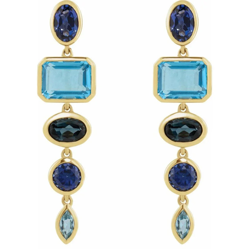 Cascade de Giverny, Sapphire & Topaz Dangle Earrings
