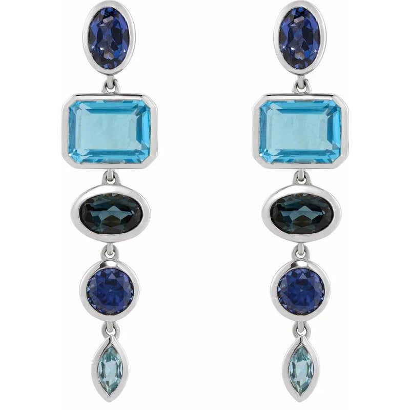 Cascade de Giverny, Sapphire & Topaz Dangle Earrings