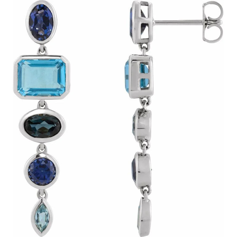 Cascade de Giverny, Sapphire & Topaz Dangle Earrings