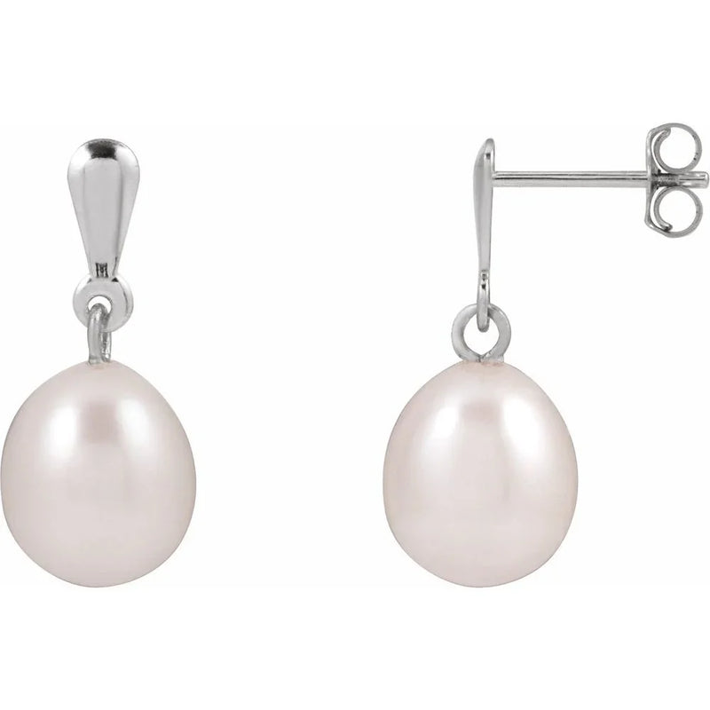 Lustre de Giverny, Cultured White Pearl Drop Earrings