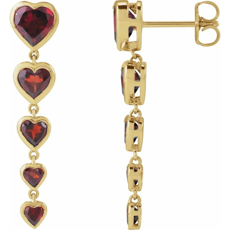 Étincelle de la Côte d'Azur, Garnet Heart Earrings