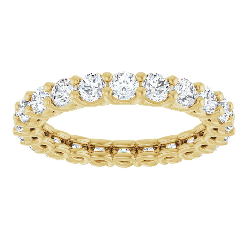 Gold eternity ring featuring round brilliant cut lab-grown diamonds.