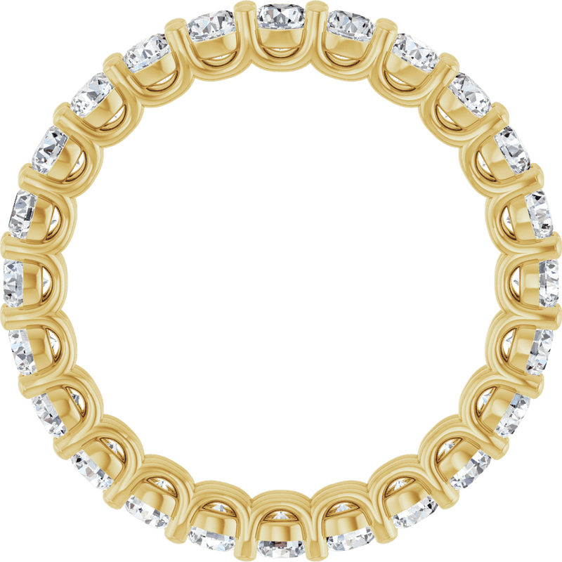 Gold eternity ring featuring round brilliant cut lab-grown diamonds.